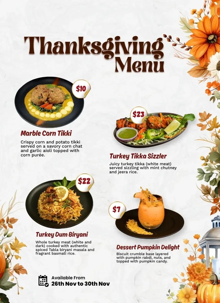 Thanks giving menu