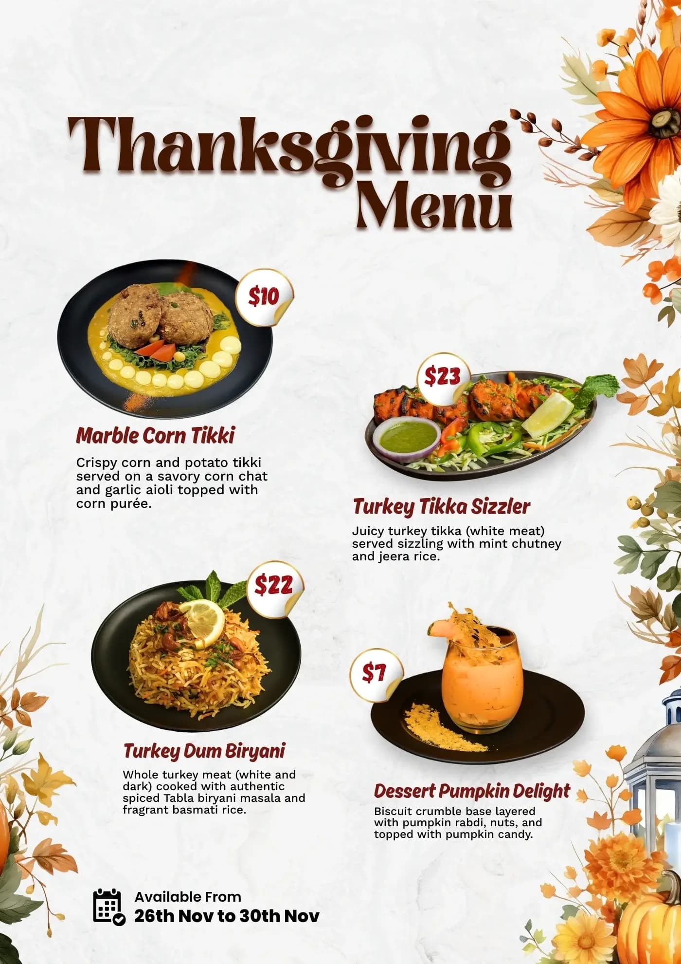 Thanks giving menu